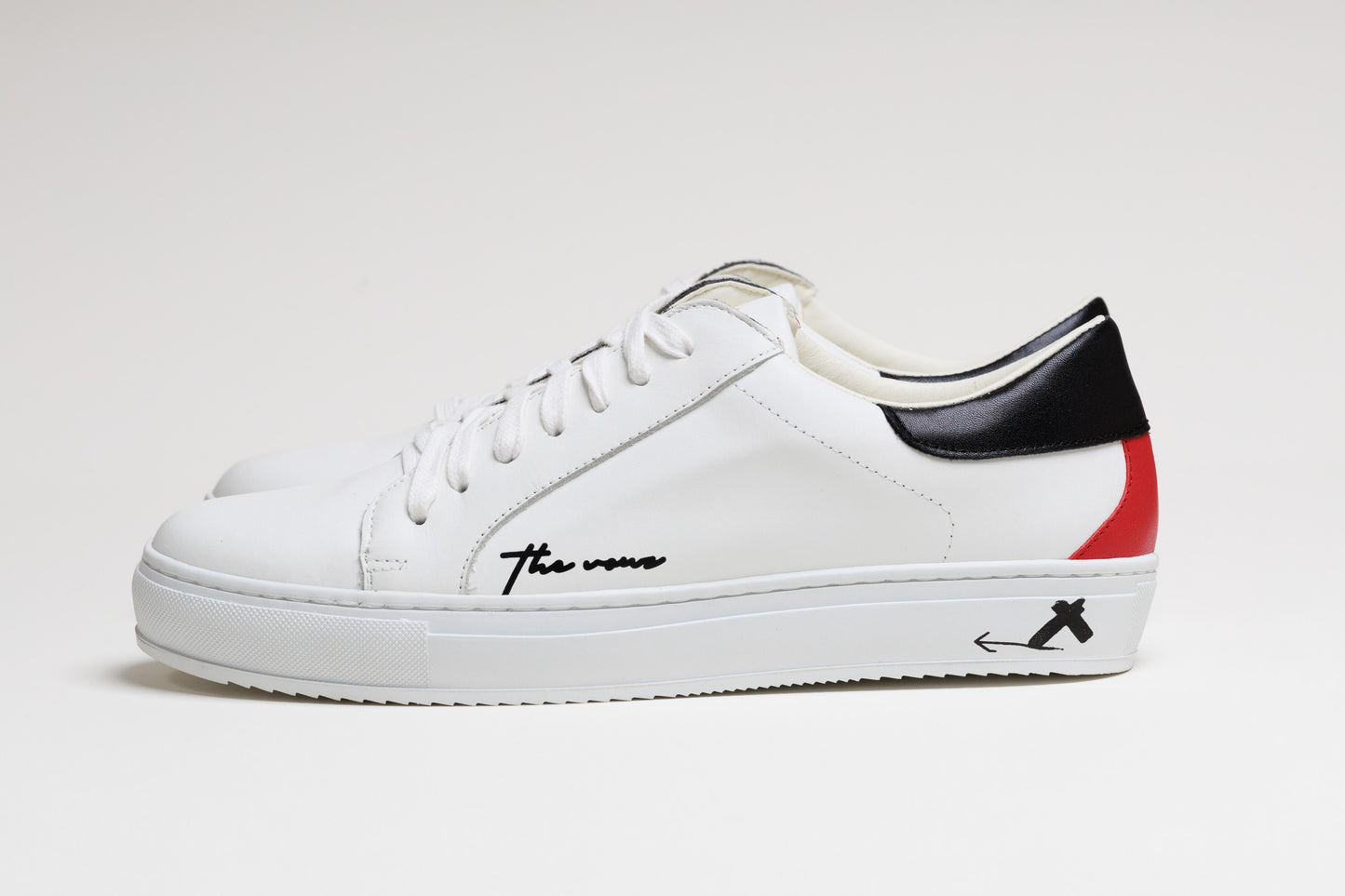 Spanish White Leather Low top With Black & Red Leather Finishing