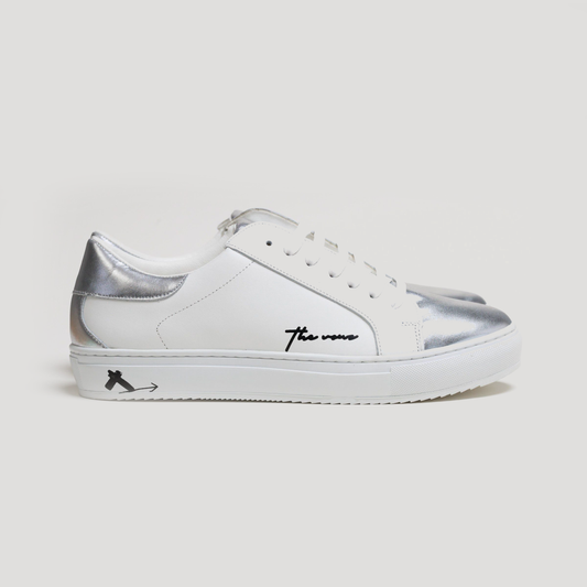 Spanish White Leather Low Top With Metallic Leather Finishing