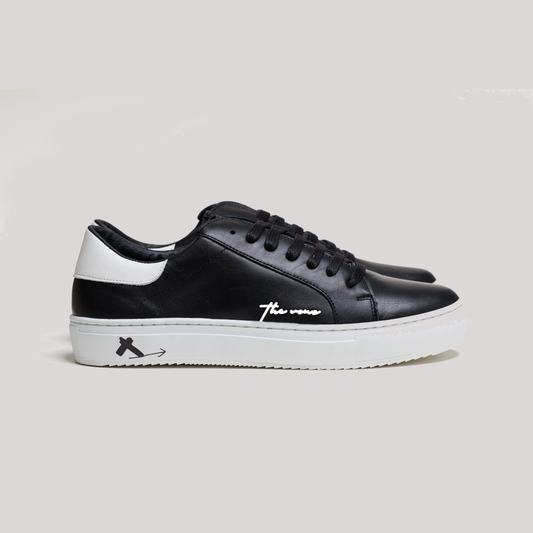 Spanish Black Leather Low Top With White Leather Finishing
