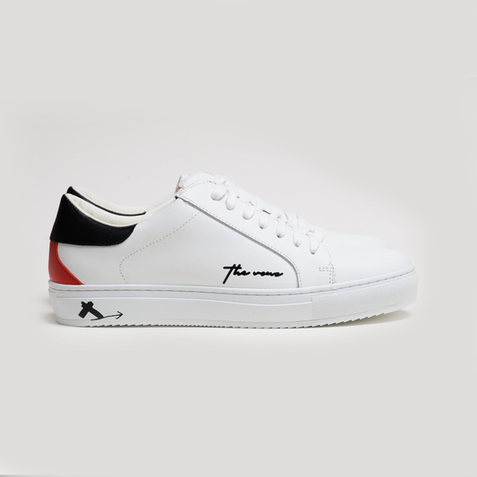 Spanish White Leather Low top With Black & Red Leather Finishing