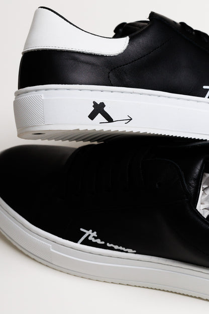 Spanish Black Leather Low Top With White Leather Finishing