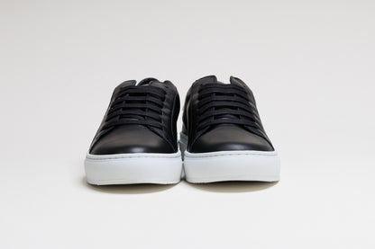 Spanish Black Leather Low Top With White Leather Finishing